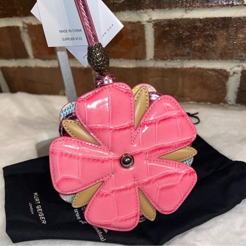 KURT GEIGER• Pink Floral Leather Bag Charm - Picture 7 of 11